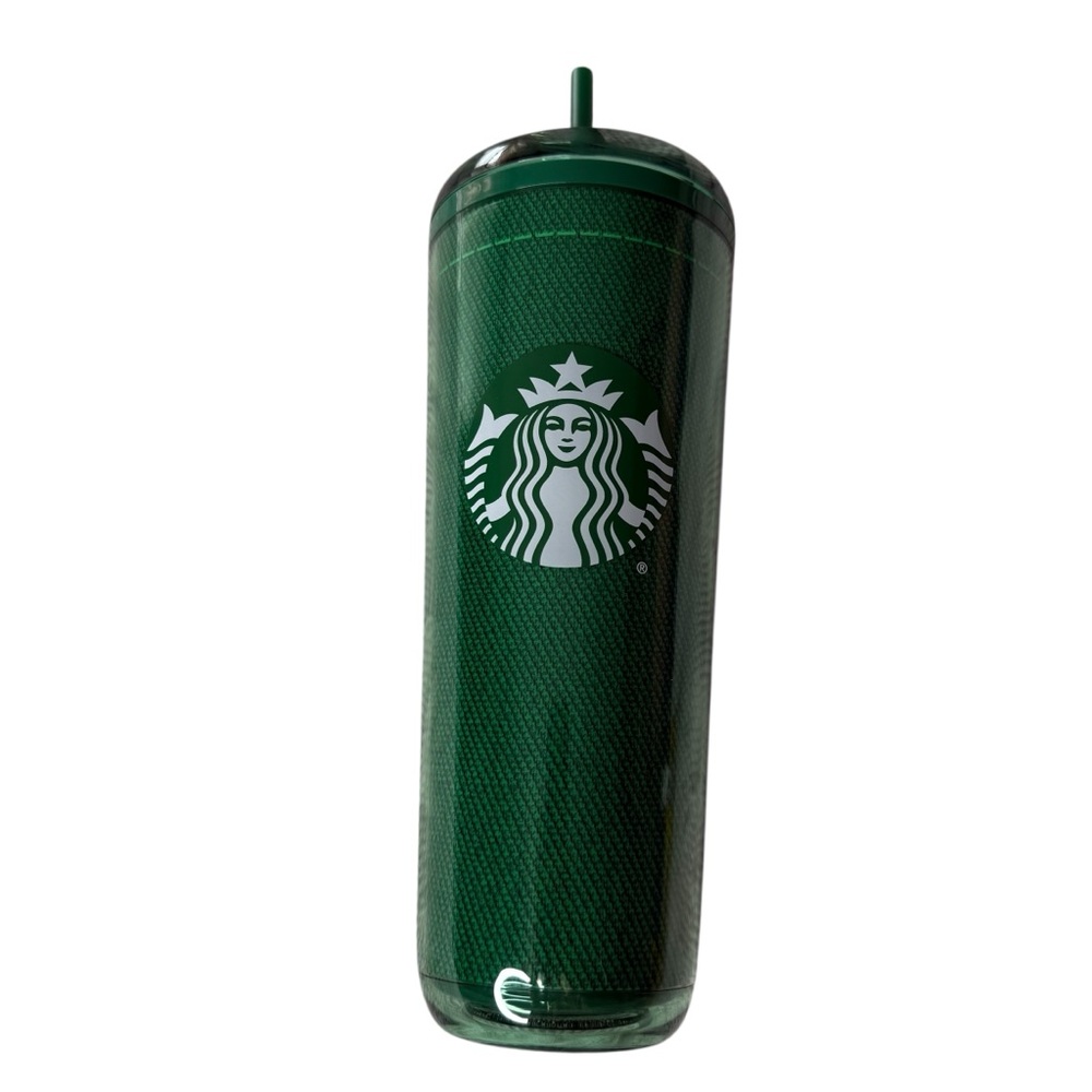 Starbucks‎ Green Crosshatch Weave Venti Tumbler 24oz Cold Cup with Straw Acrylic
